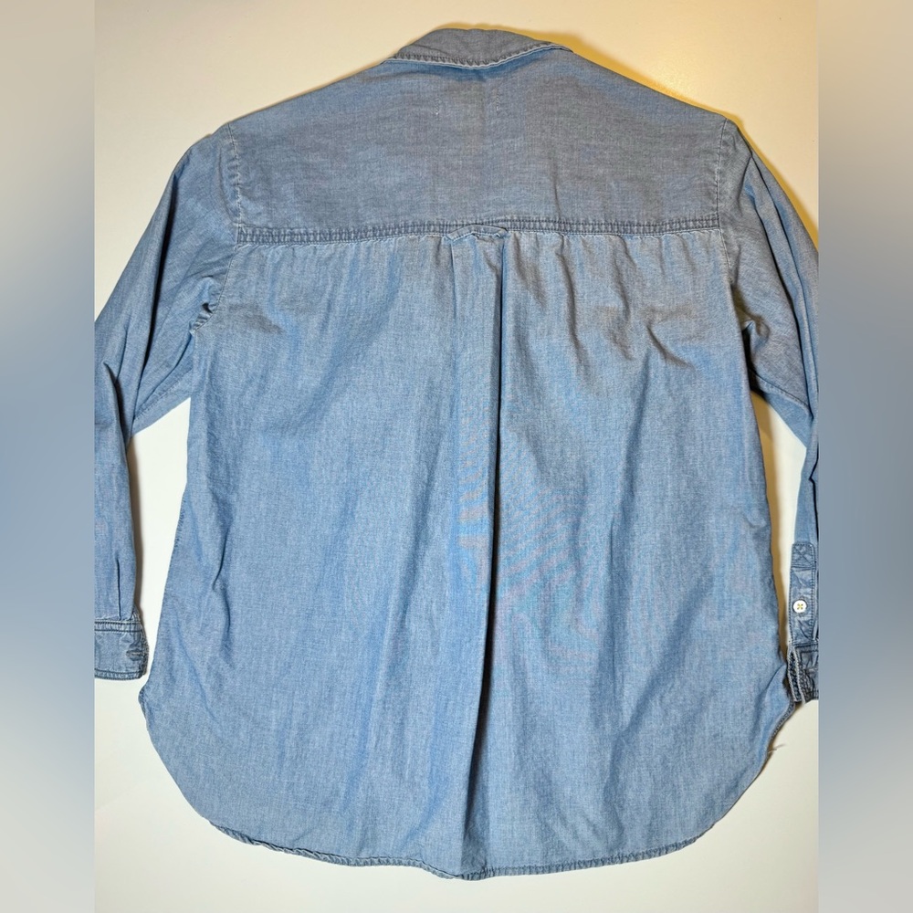Pilcro by Anthropologie Juni Ruffled Denim Button Down Petite Small 3/4 Sleeve - Picture 11 of 13